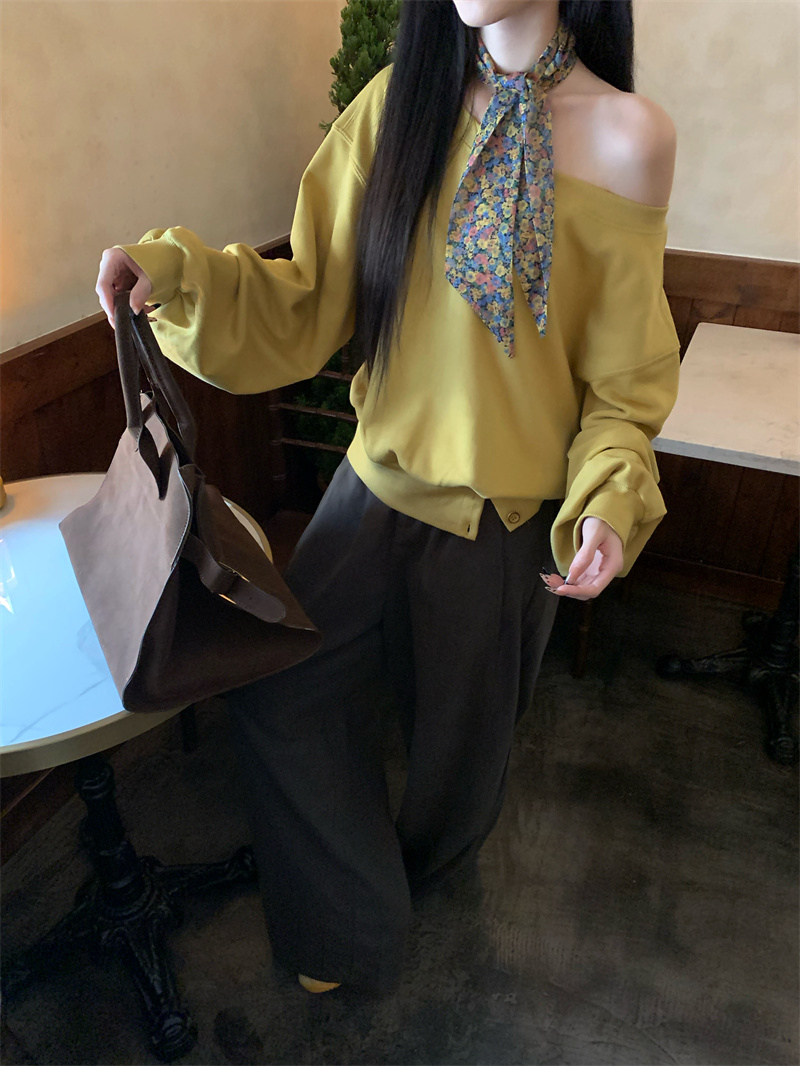 Autumn Off-Shoulder Sweatshirt and Pants Two-Piece Set for Women - Image 3