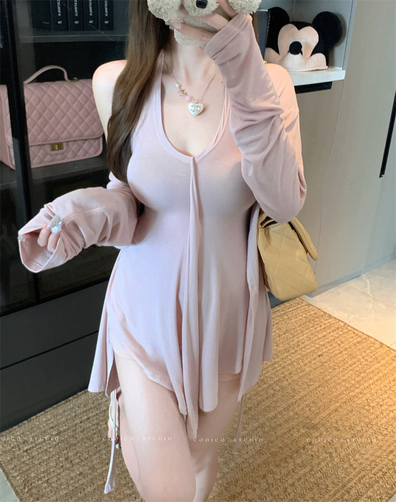 Women's 3-Piece Knit Set Halter Top Cardigan and Pants - Image 3