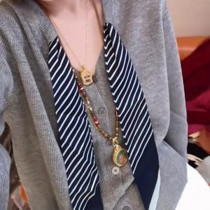 Women's Single-Breasted Long-Sleeve Knit Cardigan with Scarf Detail - 2026 Fall Winter