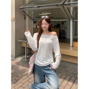 Sweet and Spicy Off-Shoulder Two-Way Sun Protection Top with Shell Decoration