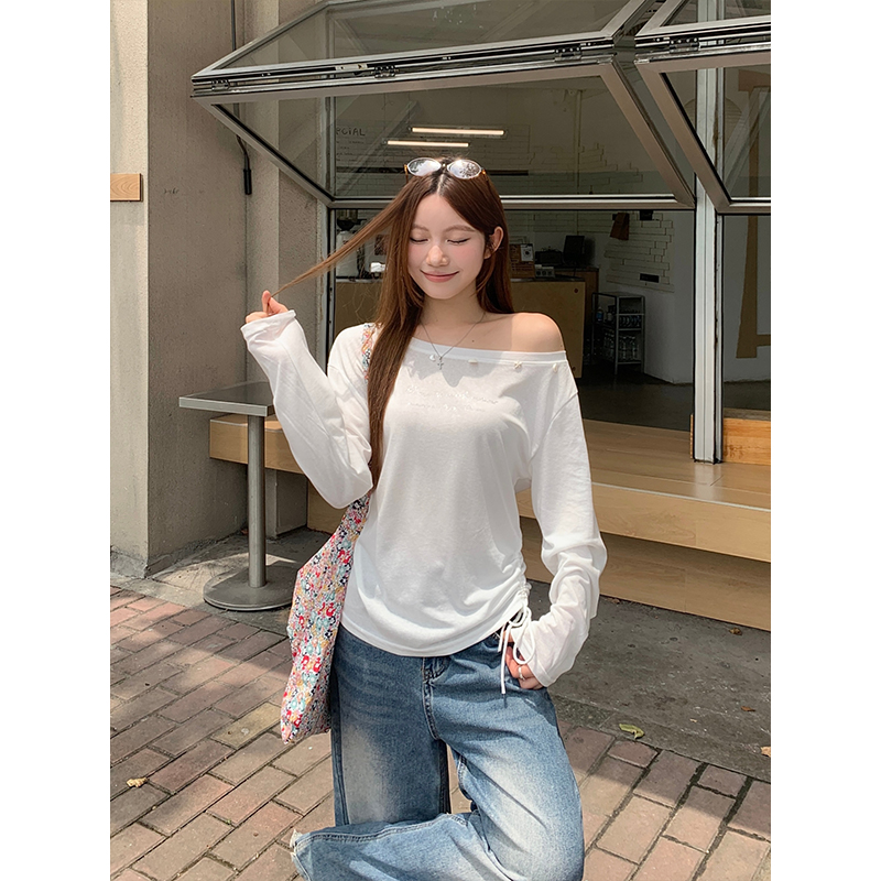 Sweet and Spicy Off-Shoulder Two-Way Sun Protection Top with Shell Decoration