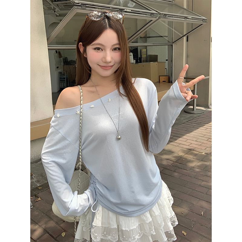 Sweet and Spicy Off-Shoulder Two-Way Sun Protection Top with Shell Decoration - Image 5