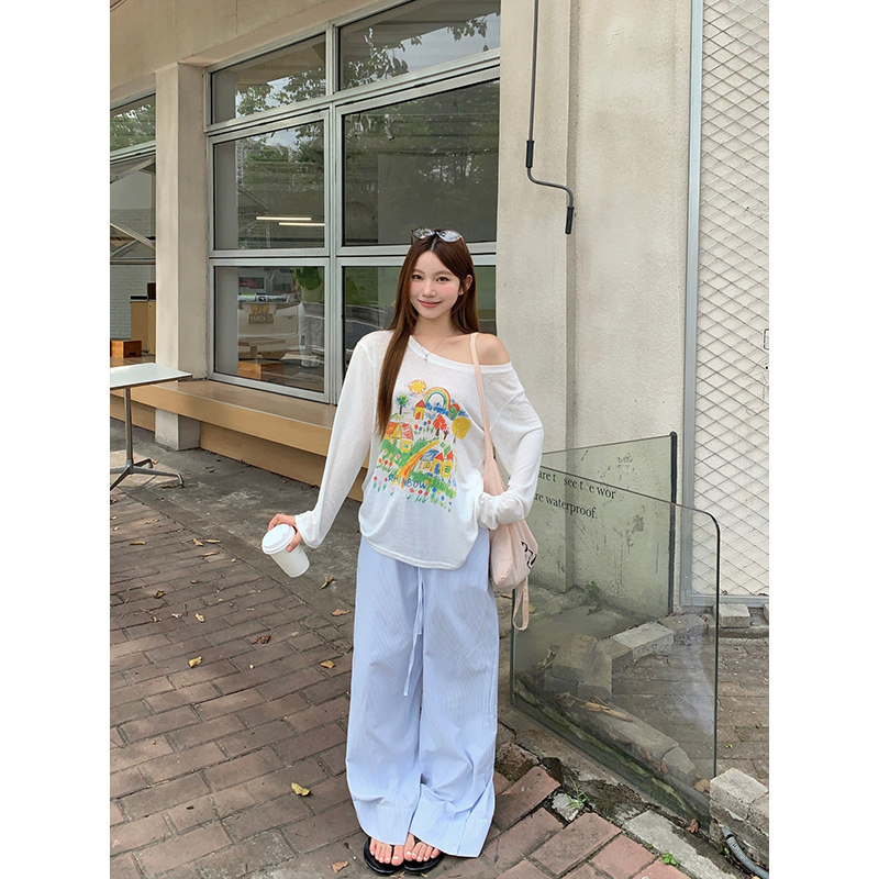 Women's Cartoon Crayon Print Sun Protection Top Summer Loose Fit Long Sleeve Pullover - Image 5