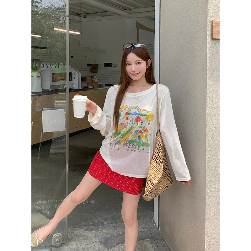 Women's Cartoon Crayon Print Sun Protection Top Summer Loose Fit Long Sleeve Pullover - Image 2