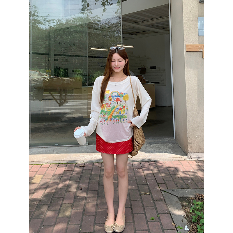 Women's Cartoon Crayon Print Sun Protection Top Summer Loose Fit Long Sleeve Pullover - Image 3