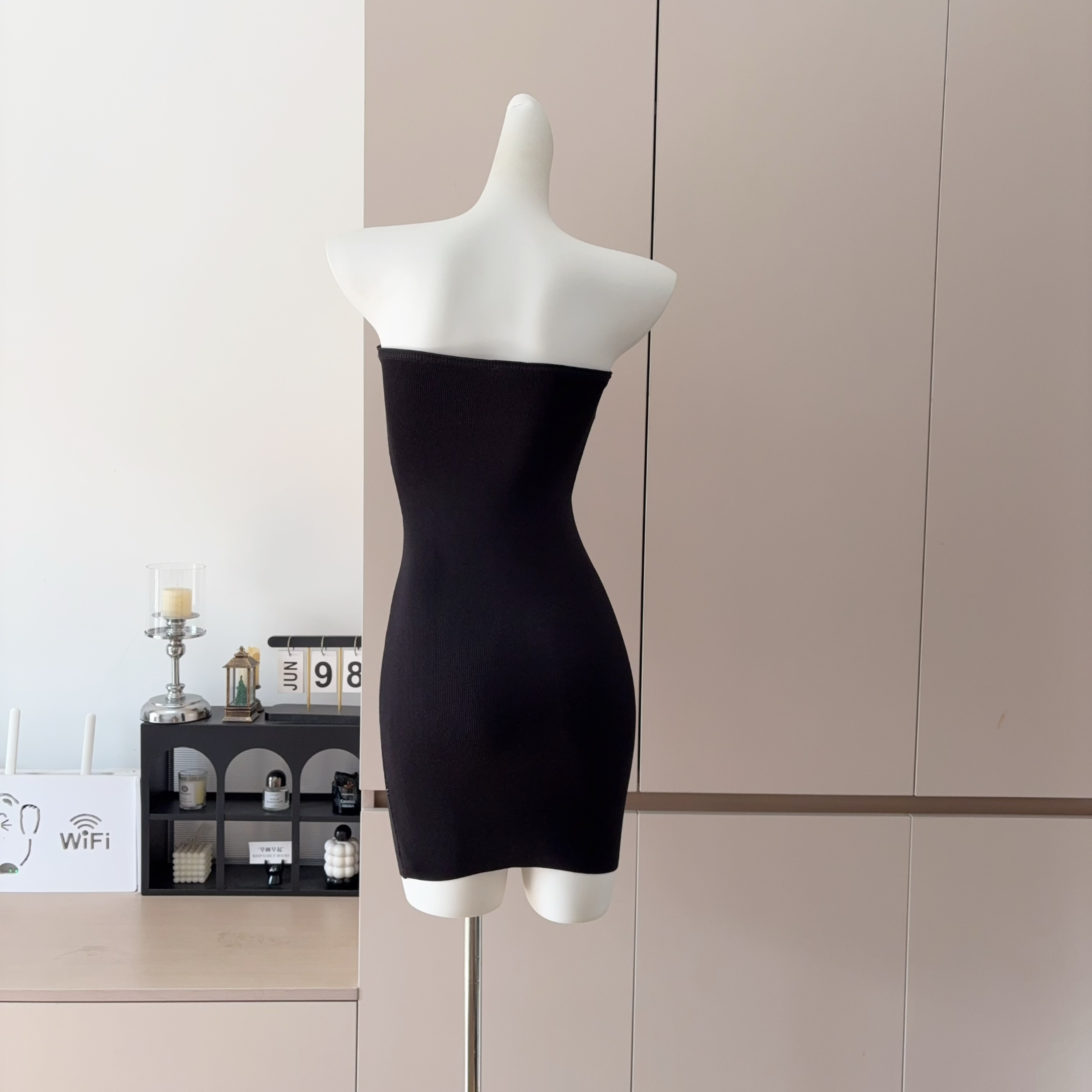 FAY Square Buckle Black Strapless Bodycon Dress for Women - Image 5