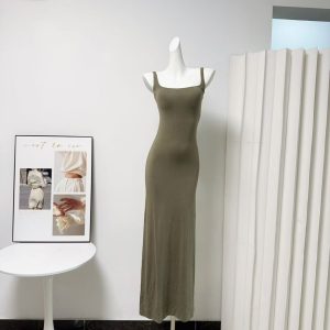 Xzichic Elegant Square Neck Padded Sling Long Dress Women Summer Lightweight Comfortable Vacation Style