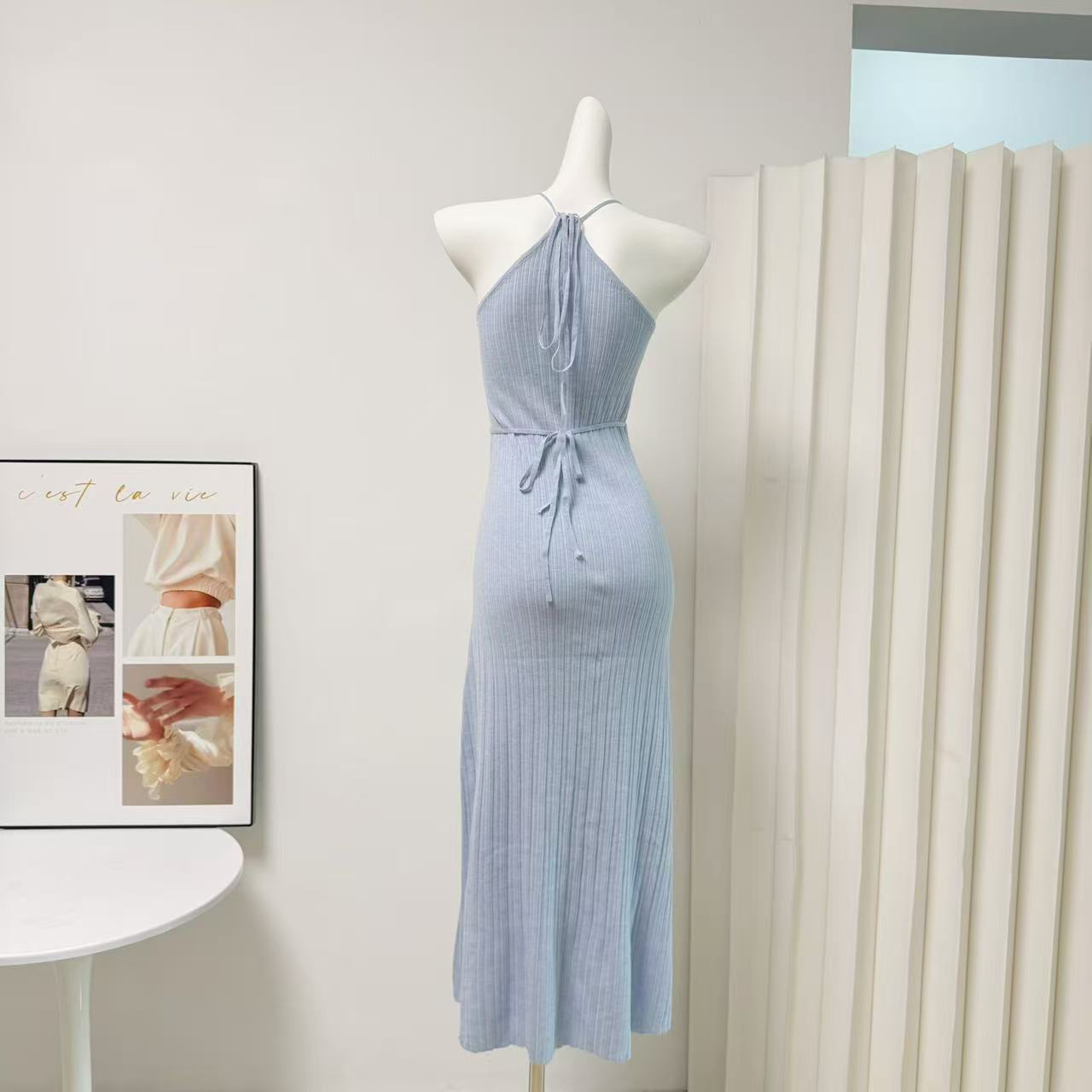 DFAY Three-Color Extended Improved Ultra-Soft Tencel Wool Knit Dress Women Summer Sexy Halter Long Dress - Image 5