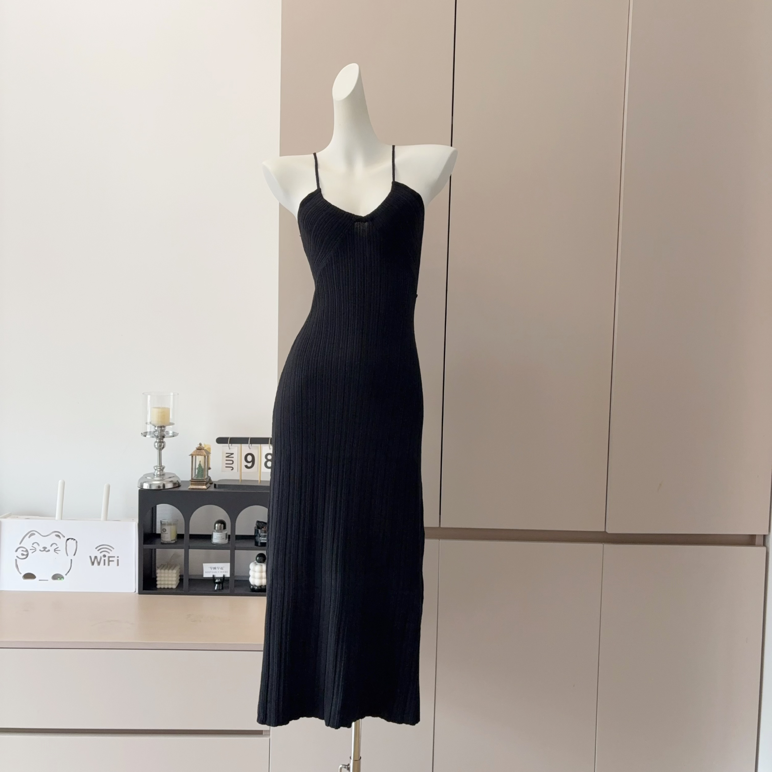 DFAY Three-Color Extended Improved Ultra-Soft Tencel Wool Knit Dress Women Summer Sexy Halter Long Dress - Image 2