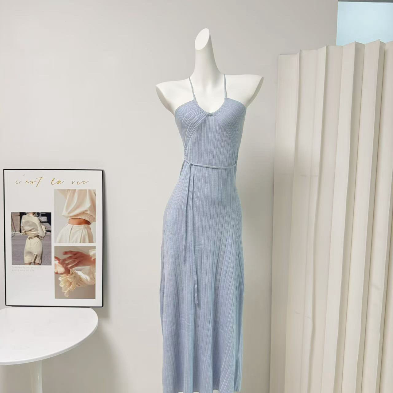 DFAY Three-Color Extended Improved Ultra-Soft Tencel Wool Knit Dress Women Summer Sexy Halter Long Dress - Image 3