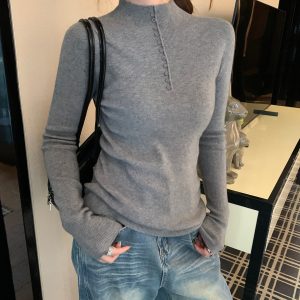 Women's Half Turtleneck Knit Base Layer Sweater Seamless Pullover Fall Winter 2026