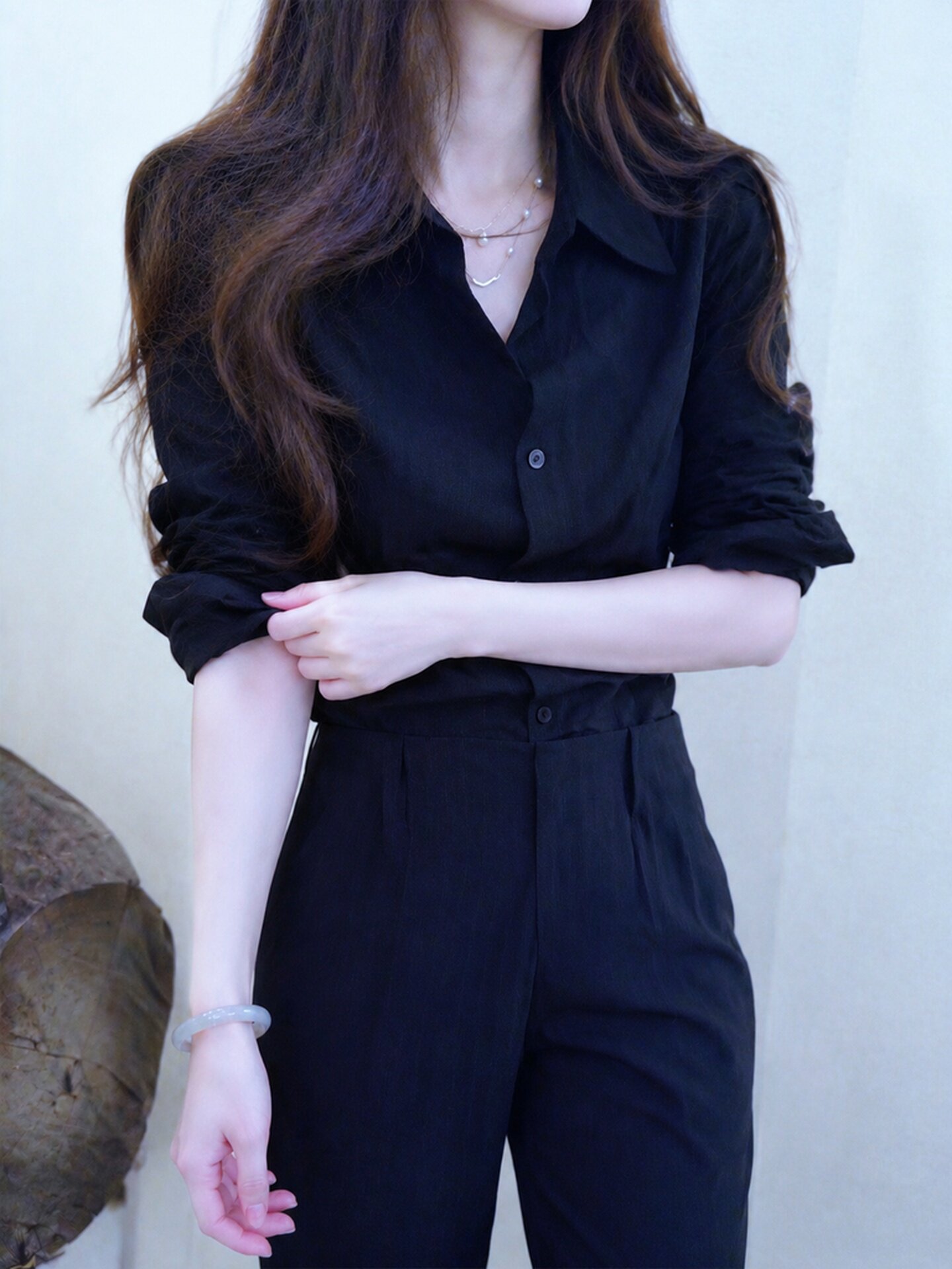 Navy Button Loose Shirt 2026 Summer Collared Beach Vacation Sun Protection Light Mature Top - Image 4