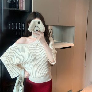 Women's Asymmetric One-Shoulder Knit Top and Bodycon Skirt Two-Piece Set