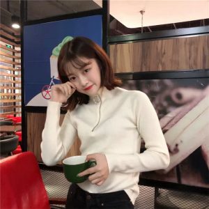 Women's Half Turtleneck Zip Knit Pullover Slim Long Sleeve Base Layer Top